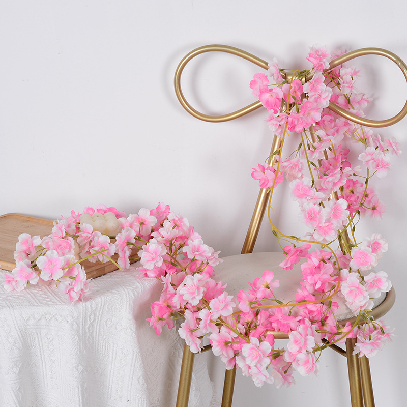 Artificial Rosa ratán vid colgante de pared Flor de seda decoración de la boda flor de cerezo ratán flor falsa herradura Planta artificial