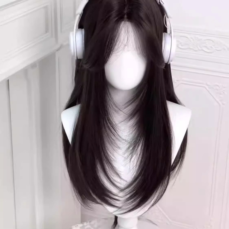 【青春女高】假发高层次中分长直发黑茶色Lolita日系学生jk全头套|undefined
