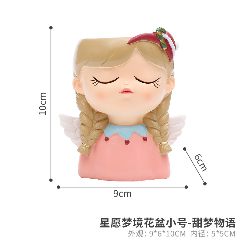 Chậu cây hình cô gái hoạt hình resin, chậu mọng nước mini, trang trí nhà, ban công và sân vườn (RG-112)