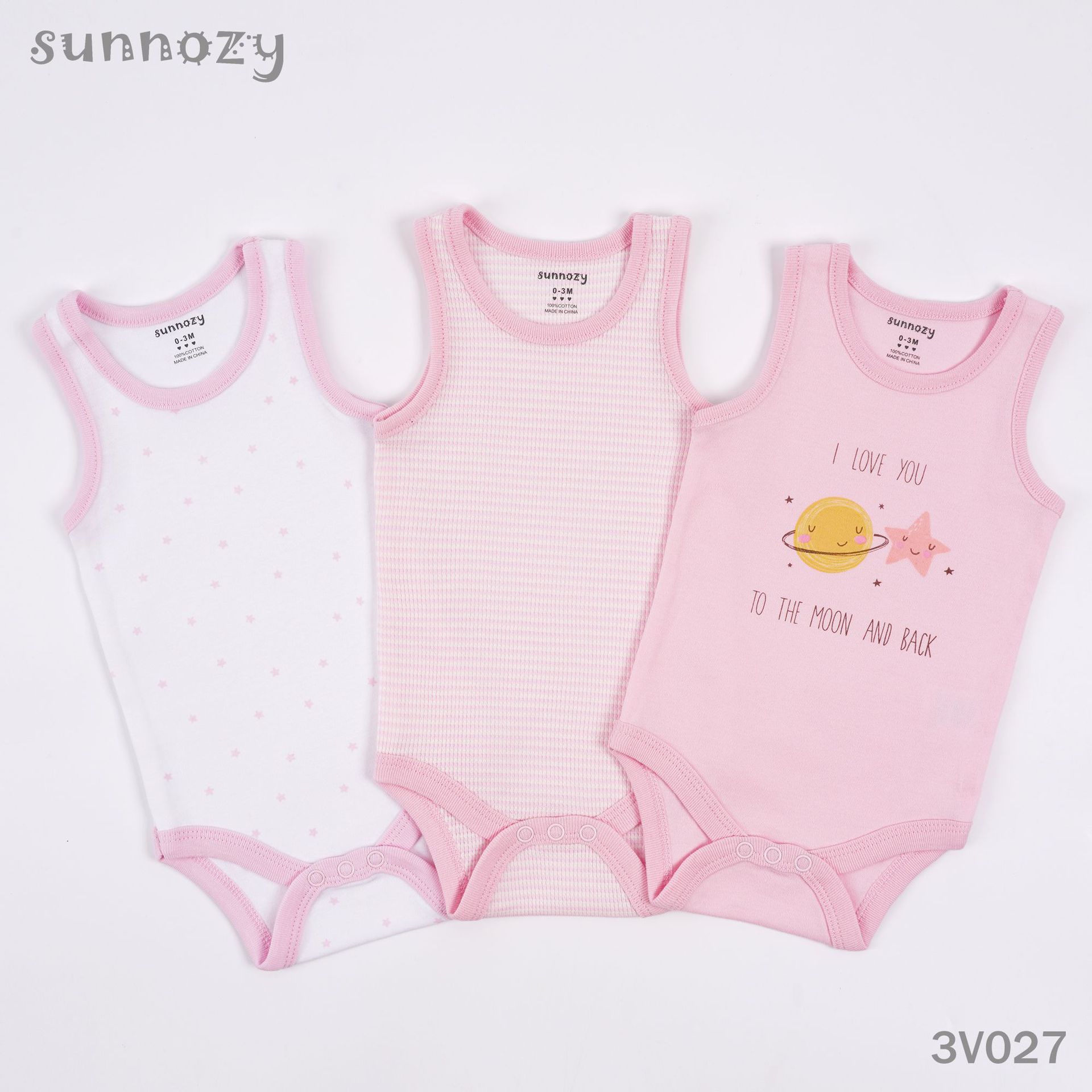 Conjunto de tres piezas de verano sin mangas para recién nacido, mono de algodón puro Clase A con estampado, venta al por mayor.