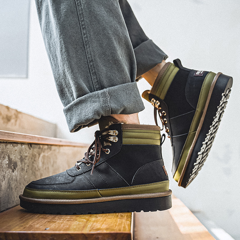 블랙 그린 스노우 부츠 남성용 기모 두꺼운 코튼 신발 북동쪽 대형 코튼 신발 부츠 방수 마틴 부츠 야외 냉방 신발