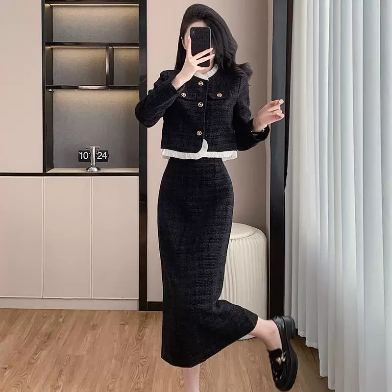 Демисезонное шерстяное пальто, юбка, комплект, стиль Chanel