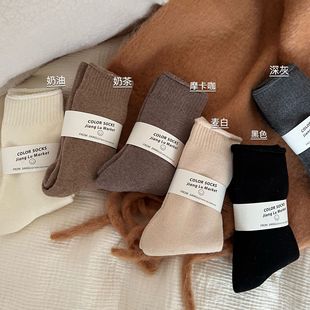 Basic color series recommended to store more autumn and winter thickened Terry mid-calf length socks for women warm Maillard color series pile socks for women