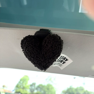 Plush Love Car Glasses Clip Women's Car Interior Ink Glasses Clip Sunglasses Storage Sun Visor Glasses Placing Rack (Car Glasses Clip/Bill Clip) - black-love-black-glasses-clip