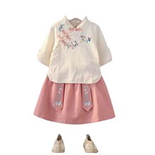 女童汉服套装棉夏季薄新款表演超仙儿童风唐装古装两件套裙