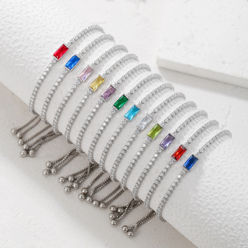 European and American Minimalist Geometric Birthstone Bracelet with Twelve Zodiac Stones, Light Luxury, High-End Vintage Style for Women, Cross-Border Hot-Selling Wholesale