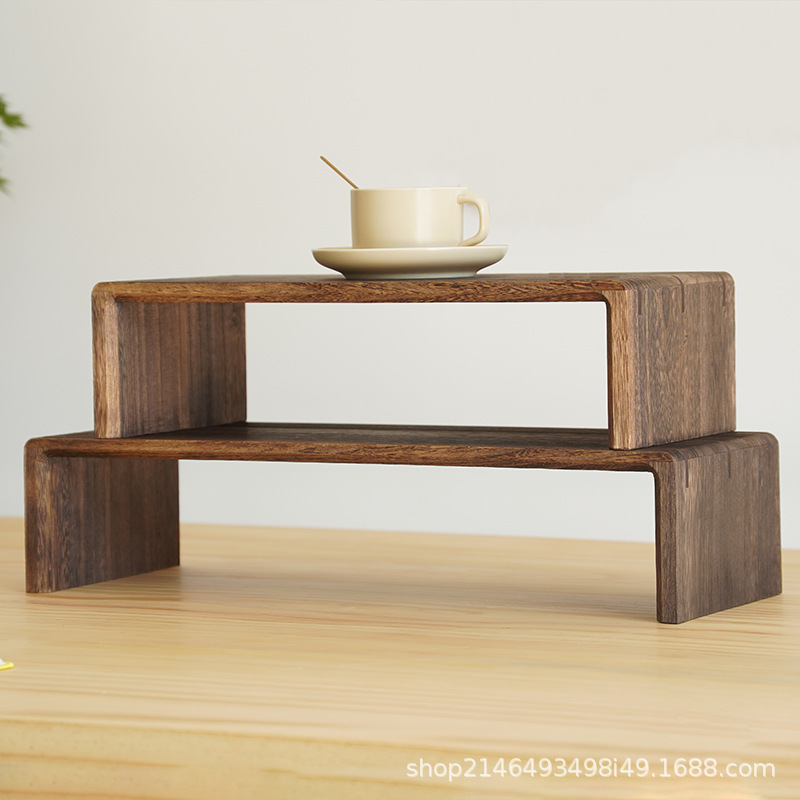 Solid Wood Computer Monitor Riser Desktop Fish Tank Elevated Stand with Drawer Monitor Riser Flower Stand