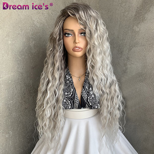 TEMU new European and American Latin American roll fashion long curly hair gradient gray natural fluffy simulation wig headgear 70cm