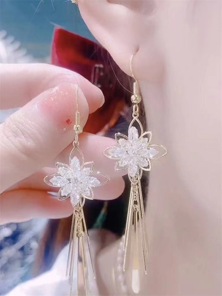 fashionable elegant long earrings with tassels