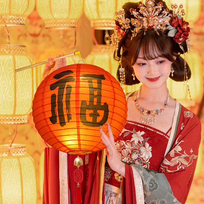 [中秋国庆发光手提纸灯笼场景布置摄影拍照道具儿童手工小花灯]