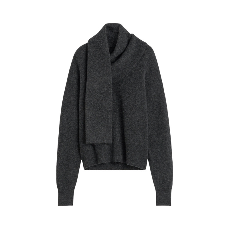 Longmei 北欧スタイル TOT スカーフ襟ルーズセーター女性のための 2025 秋と冬の新しいルーズ長袖ニットトップ