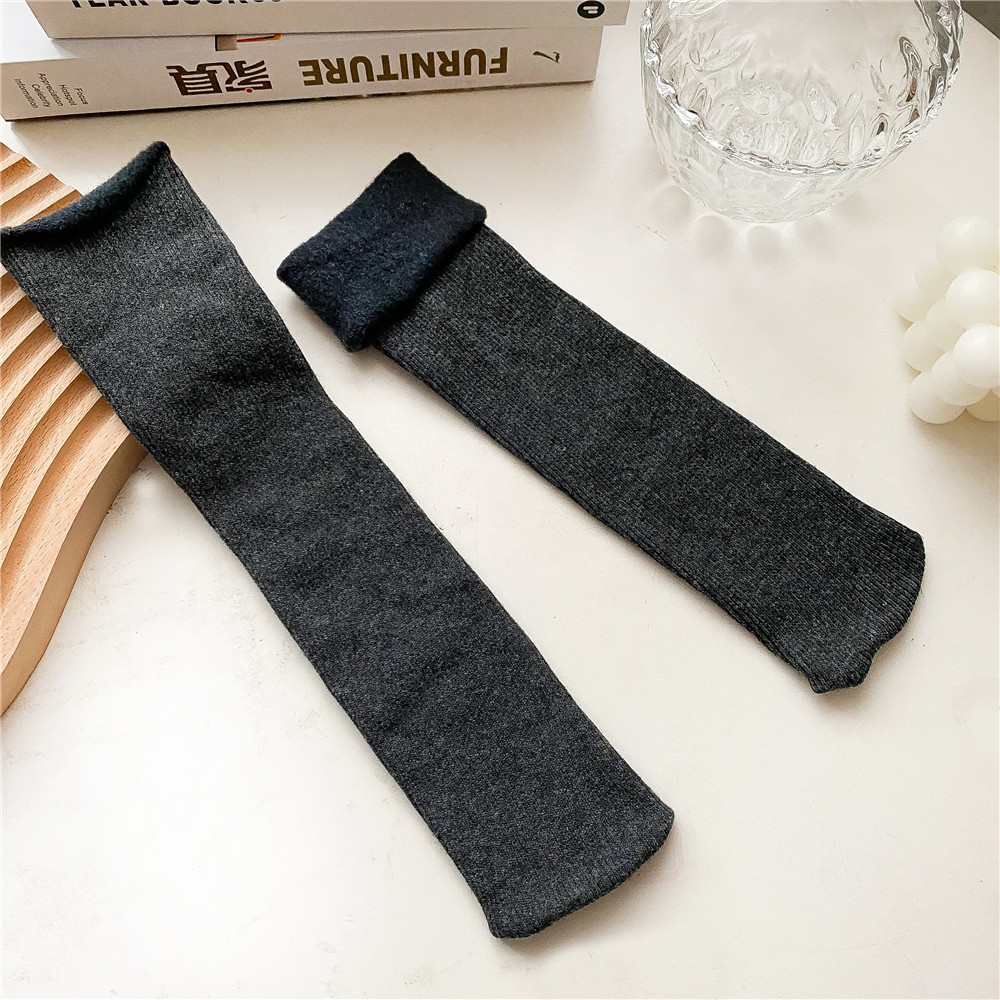 Pila de mujer Calcetines invierno engrosada caliente suelto rizado mujeres embarazadas confinamiento calcetines color sólido rayas finas serie marrón Calcetines