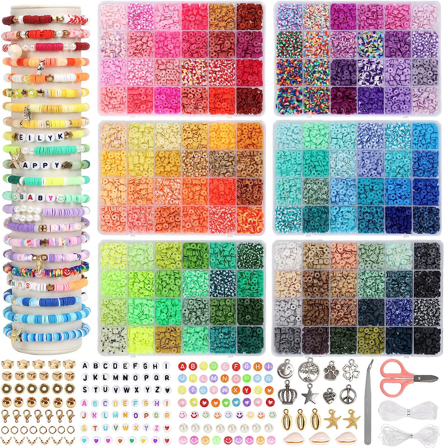 Multicoloured ceramics, fashionable clay, bracelet handmade, necklace, jewelry, set, 144 colors