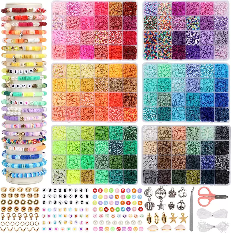 Multicoloured ceramics, fashionable clay, bracelet handmade, necklace, jewelry, set, 144 colors