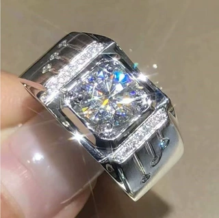 跨境爆款合金戒指仿莫桑钻石戒指霸气镀白金男士盖世英雄钻戒批发