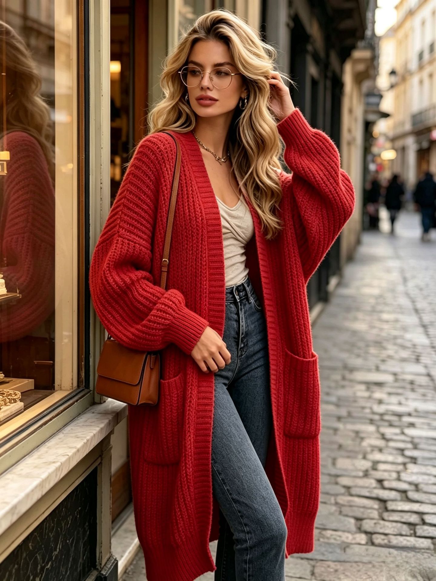 Suéter de rodilla grueso de otoño y invierno abrigo femenino suelto versátil fondo de manga larga jersey cardigan perezoso tendencia media y larga
