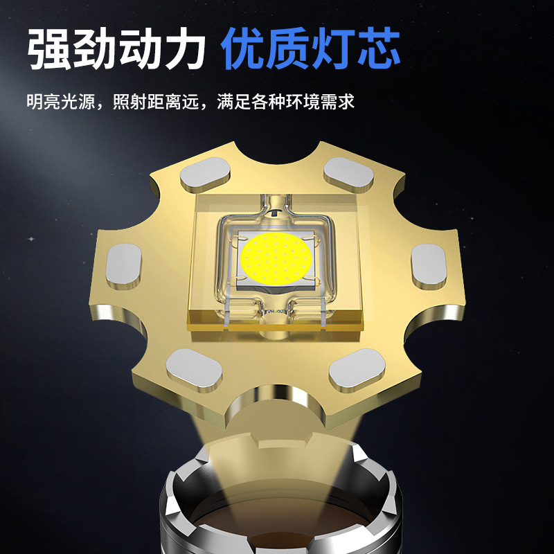 Nueva linterna de luz fuerte Super brillante de largo alcance al aire libre de carga de alta potencia de luz portátil zoom láser blanco pistola