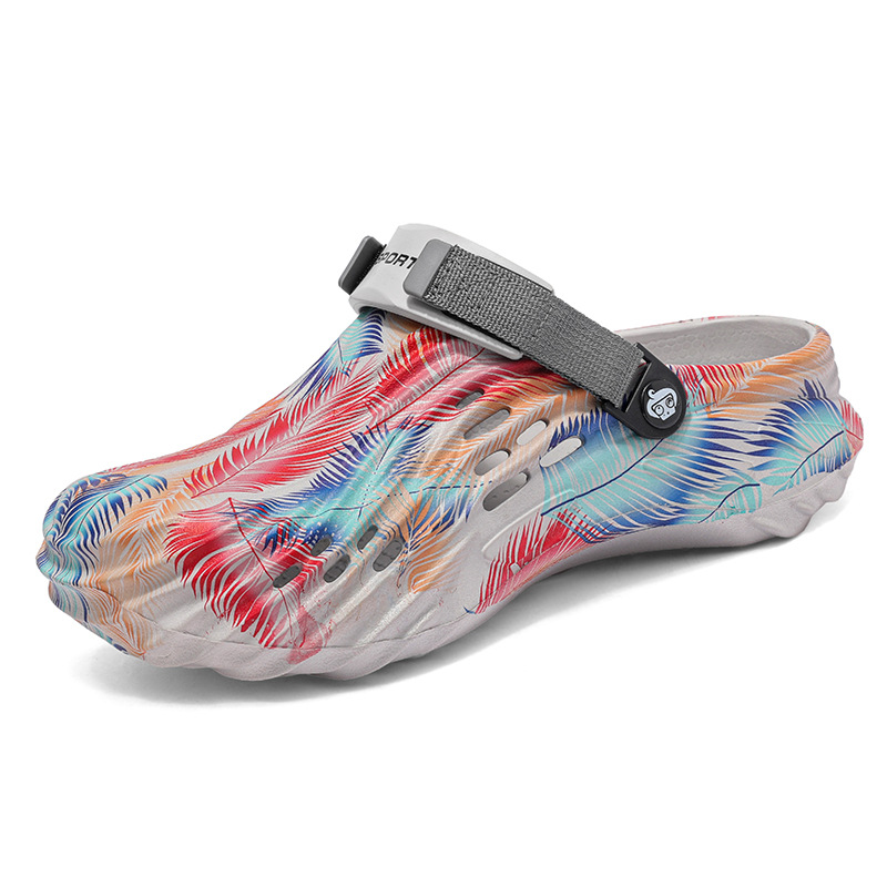 Gran tamaño transfronterizo para hombres verano nuevo calzado deportivo agujero corrugado impresión al aire libre antideslizante zapatillas de playa