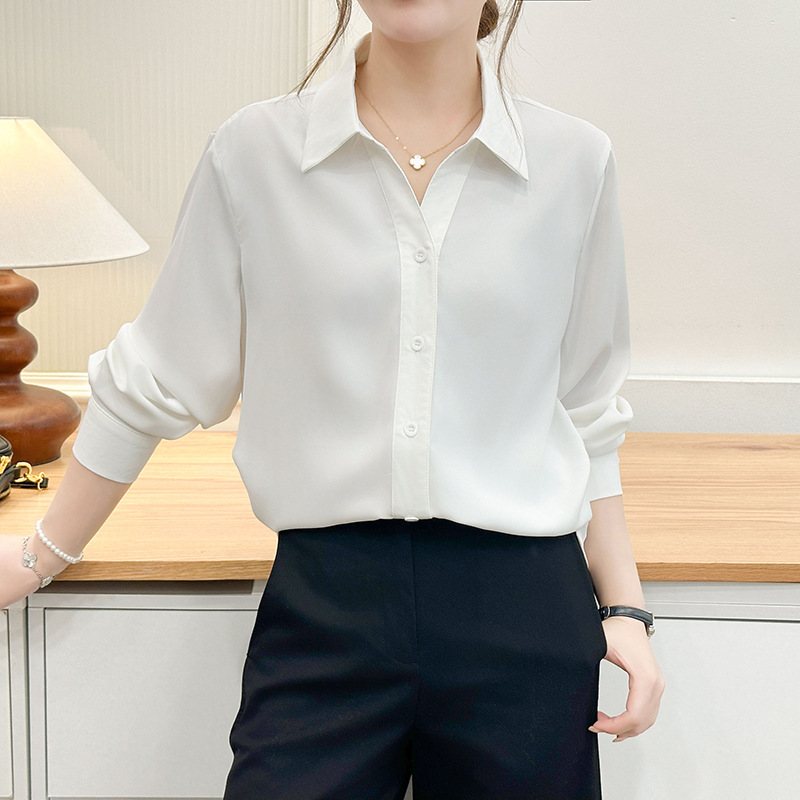 Women's professional shirt, 2026 autumn new design, with a nice drape, suitable for commuting and workplace, plus size for plus-size women, 100kg white