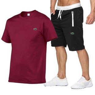 Men's Summer Fashion Plaid T-Shirt Aliexpress Trendy Brand Men's and Women's Couple Wear Cotton Short Sleeve + Shorts Set