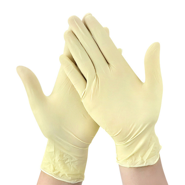 Yellow disposable rubber gloves