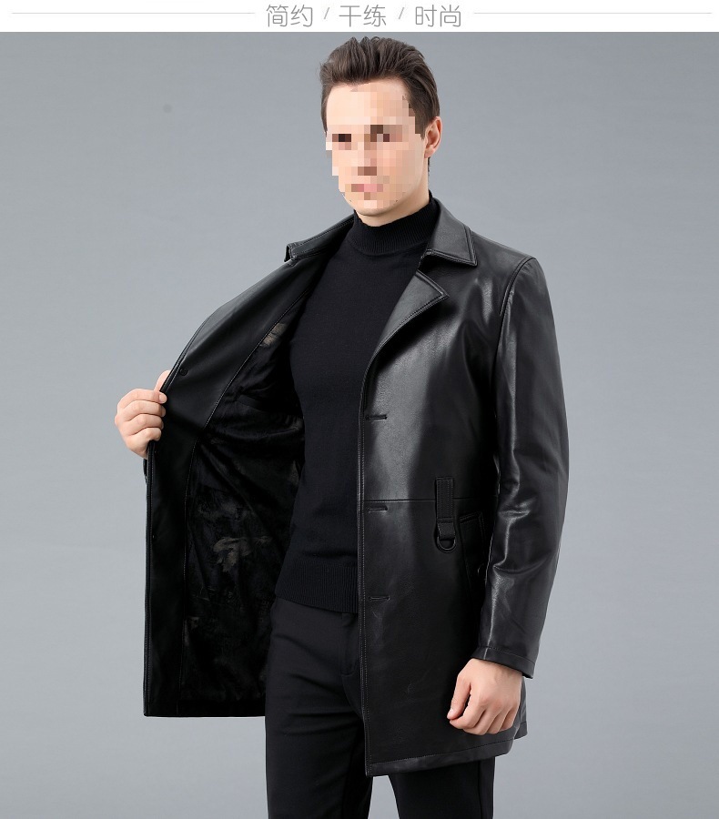 Spring Sheep Leather Jacket Mid-length Suit Collar Coat Men's