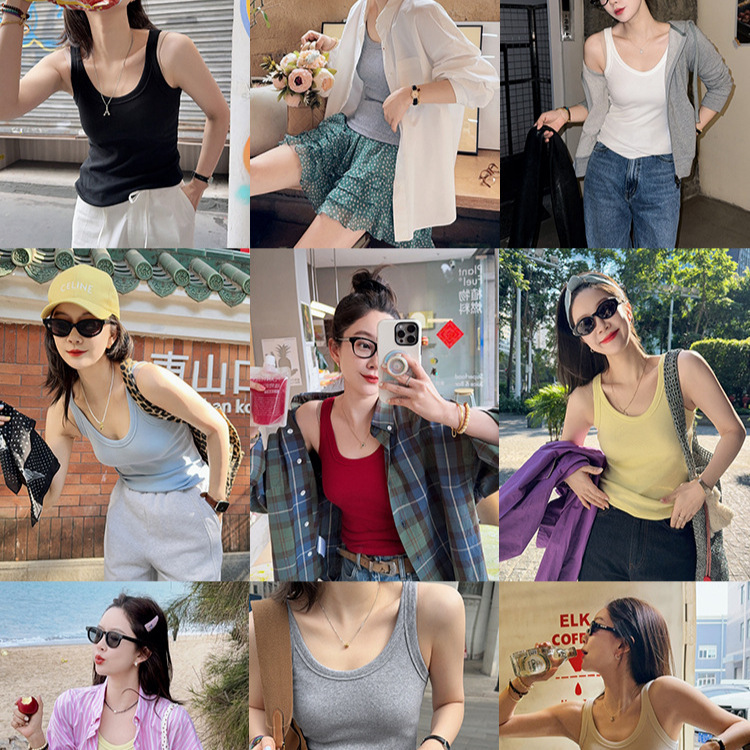 Libelin Sisy Bubble Gum Vest Spring New U-Neck Pit Strip Slimming Look Inner Suspender White Top for Women