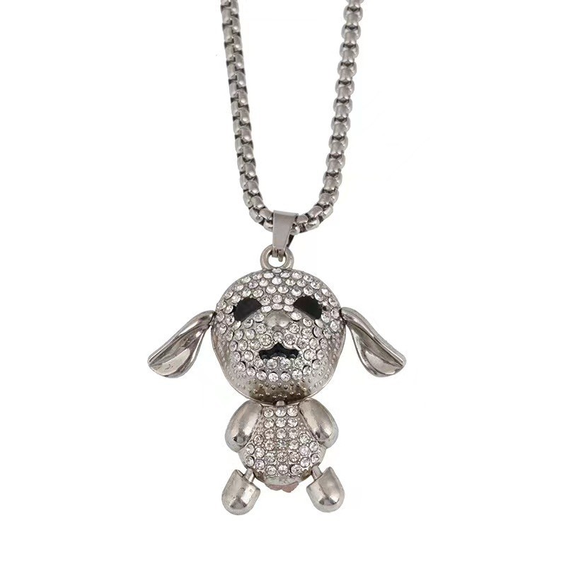 Neue mit Cartoon-Diamanten besetzte Welpenhalskette für Damenmode im Hip-Hop-Stil, minimalistischer Anhänger, vielseitige Pulloverkette_voghion.com