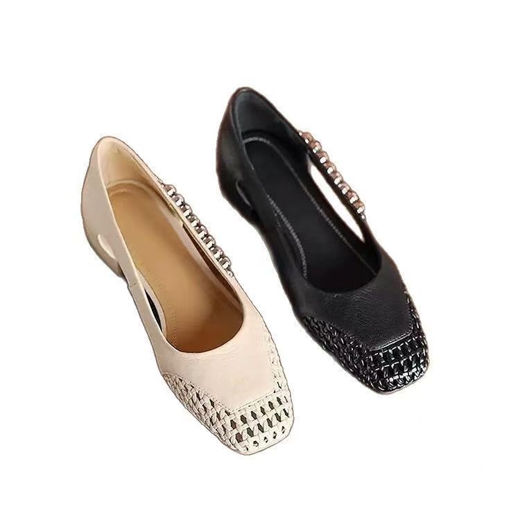 2026 nuevo estilo con falda francesa cuadrangular superficial tacones transpirables huecos zapatos Mary Jane cómodos tacones gruesos zapatos de mujer