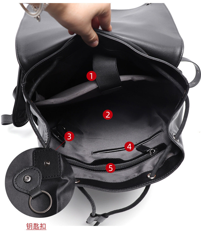 Ba lô da bò thật cho nam, kiểu dáng thời trang, đựng laptop 14 inch, dung tích 36–55L — Màu đen chi tiết 8