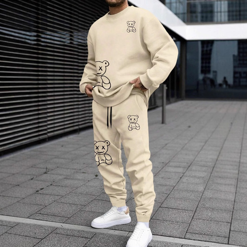 TEMU Fall/Winter Fashion Cartoon 3D Digital Printing Loose Casual Men's Crew Neck Sweatshirt Set
