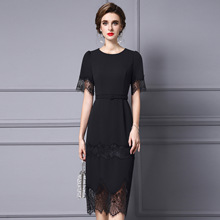 智丽微胖重要场合连衣裙夏女2025新款大牌赫本风蕾丝过膝包臀裙子