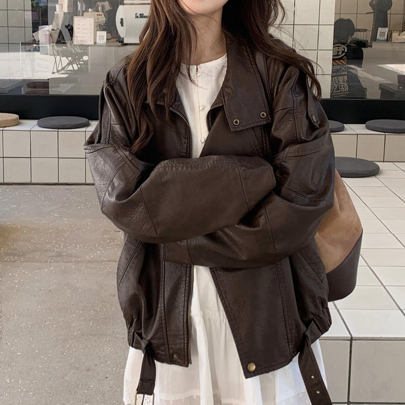 Brown Leather Jacket for Women 2025 Autumn New Trendy Cool Style Petite High-End Biker Short Jacket Brown Leather Jacket for Women 2025 Autumn New Trendy Cool Style Petite High-End Biker Short Jacket