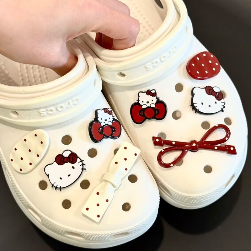Ankra Red Kt Cat Hole Shoes Buckle Little Red Book DIY Cute Bowknot Detachable Shoe Upper Decoration Shoe Flower