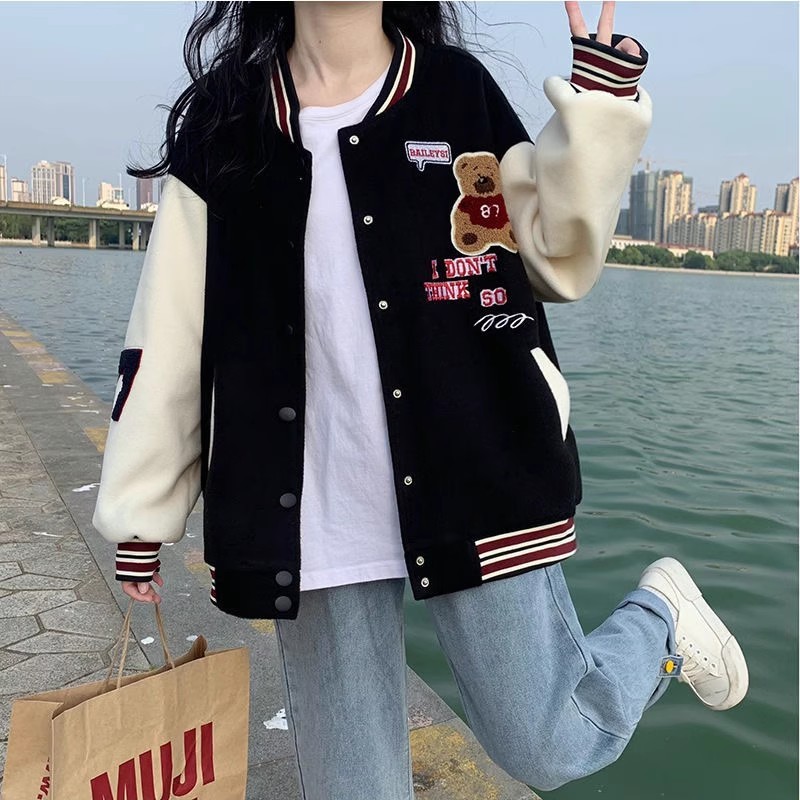 外套少女时尚洋气韩系日韩小熊棒球服潮秋2025新款学生宽松上衣|undefined