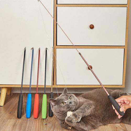 Cat toy with telescopic rod, three-section rod, multi-color rod, cross-border cat toy wholesale 