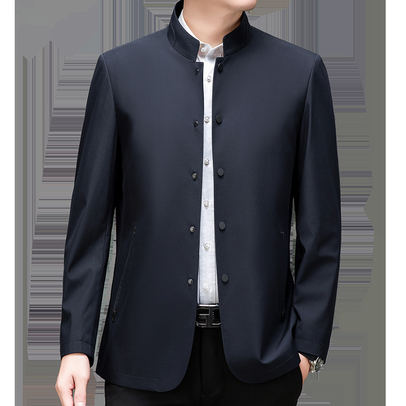 茄克外套秋冬男士高端品牌桑蚕丝商务休闲夹克立领中老年爸爸上衣