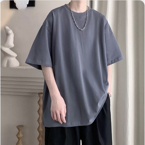 Heavyweight Pure Cotton Wine Red Short-Sleeve T-Shirt for Men, Trendy Brand, American Retro Style, Small Collar, Couple Half-Sleeve Oversize Summer T-Shirt