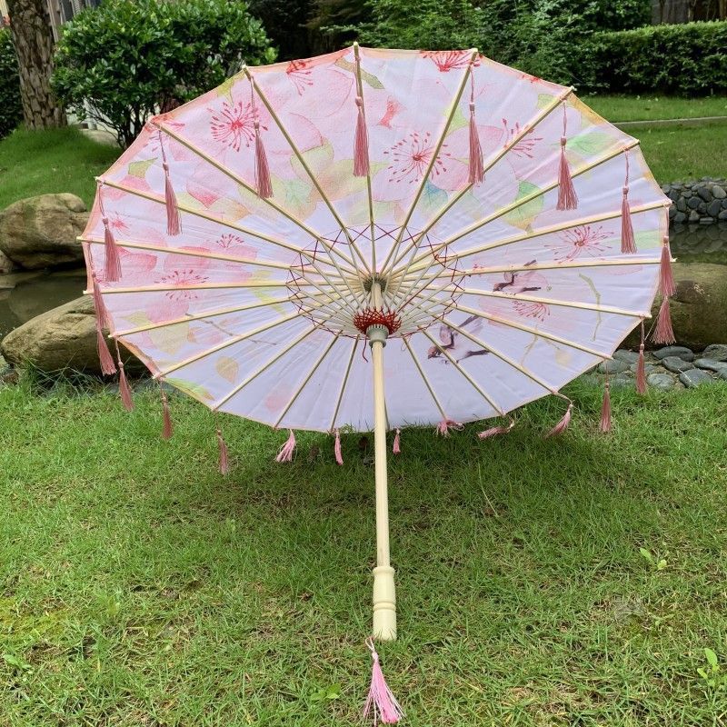スーパーフェアリーアンティークスタイルの花びらタッセル傘インストールシルク傘写真小道具ダンス傘クラフト古典的な油紙傘|undefined