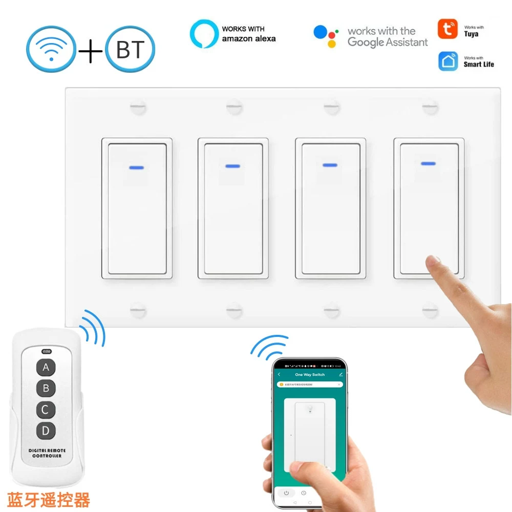 WIFI умный настенный выключатель, модель для внешней торговли, стандарт США, 4-полосный, голосовое управление, управление через мобильное приложение и удалённо