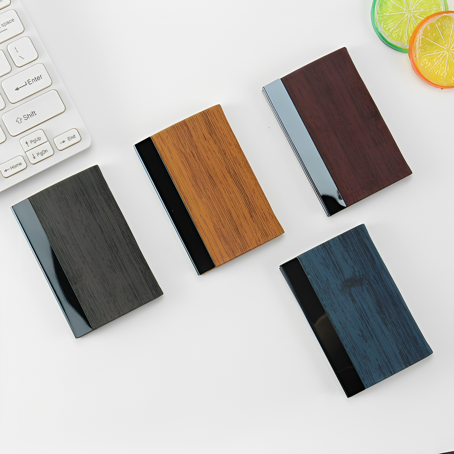 Hot wood grain metal flip business card box stainless steel veneer…