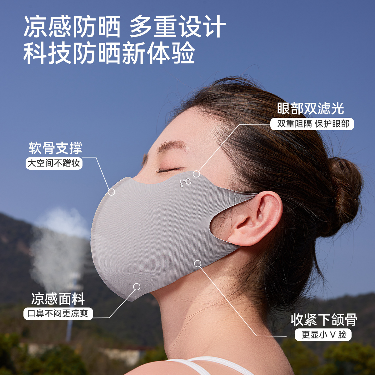 Mascarilla de protección solar para mujer, protección UV, máscara de seda de hielo de verano, protección facial completa, protección ocular, sombrilla, conducción, cara transpirable, Gini