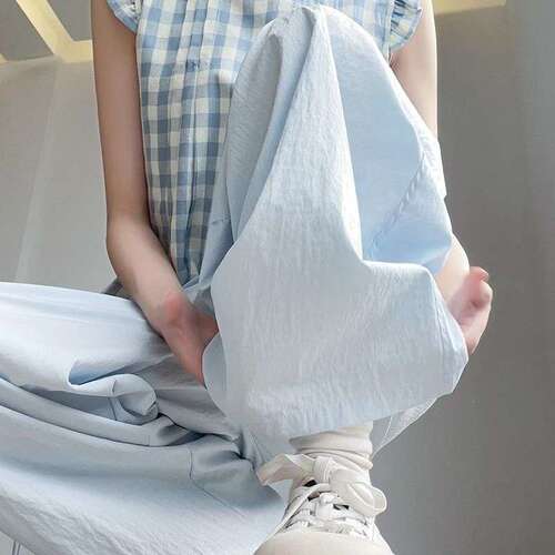 Sky blue ice silk Yamamoto pants for women in spring, autumn and summer 2026 new Korean style casual high-waist cotton and linen wide-leg pants