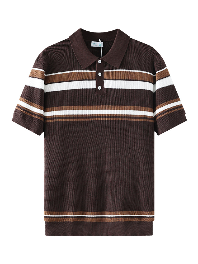 Camiseta de polo de hielo de alto nivel de hombre con cuello corto de manga corta, camiseta de punto a rayas de contraste, camiseta de negocios, camiseta casual de Paul