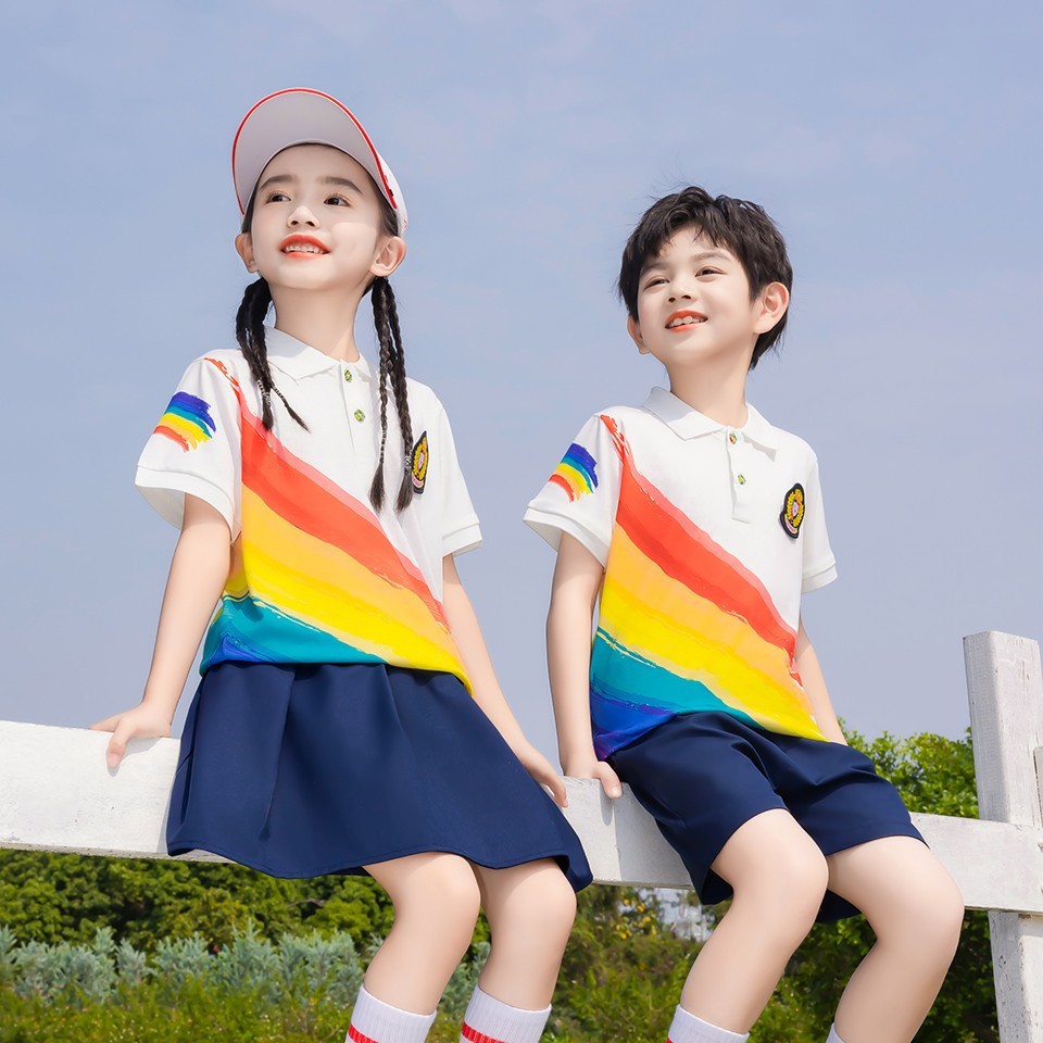 小学生班服夏装一年级儿童团体运动会校服套装幼儿园园服短袖彩虹