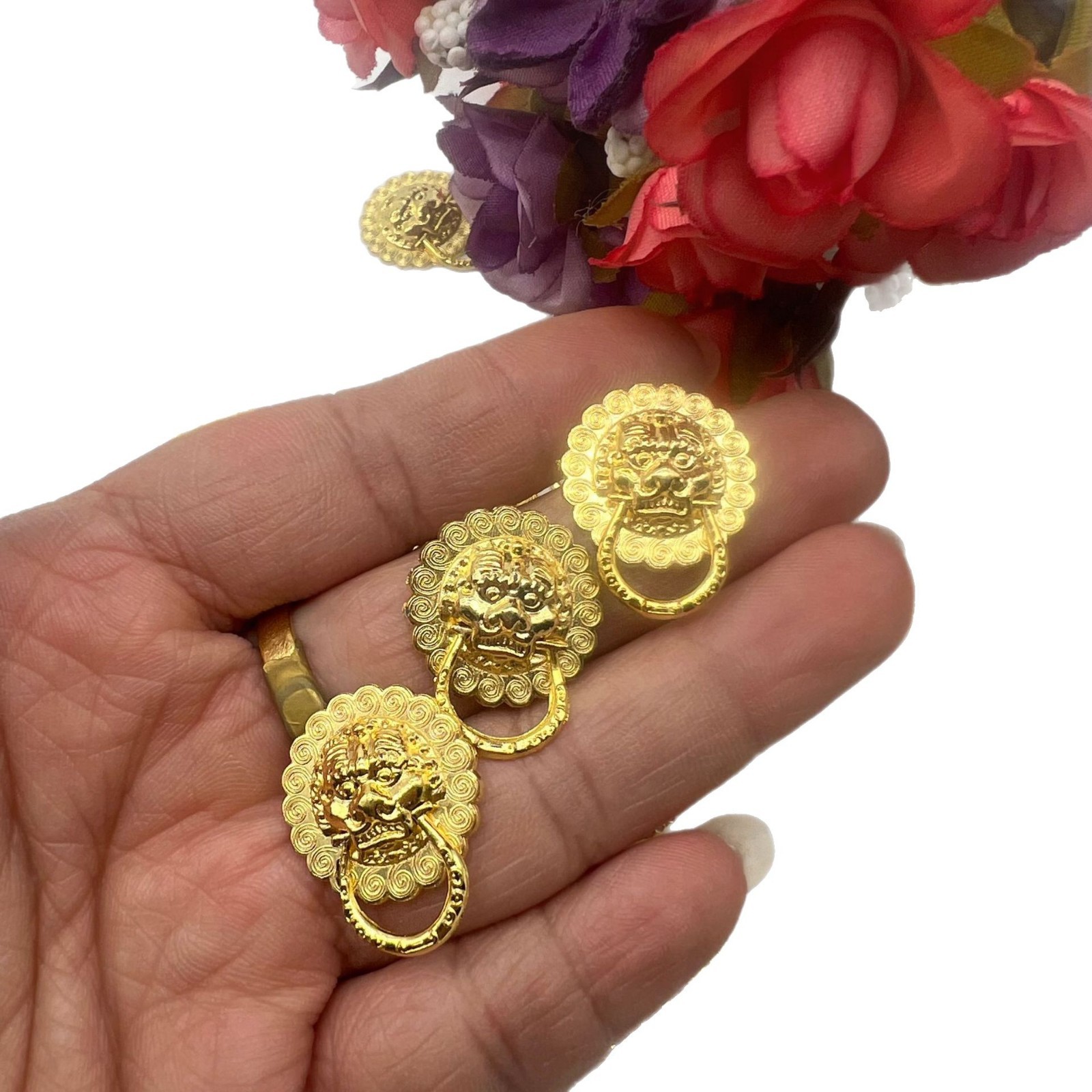 Lion Head Antique Handles Vault Silver Stall Door Nail Accessories Chinese Spring Lion Head Handles Small Pull Ring