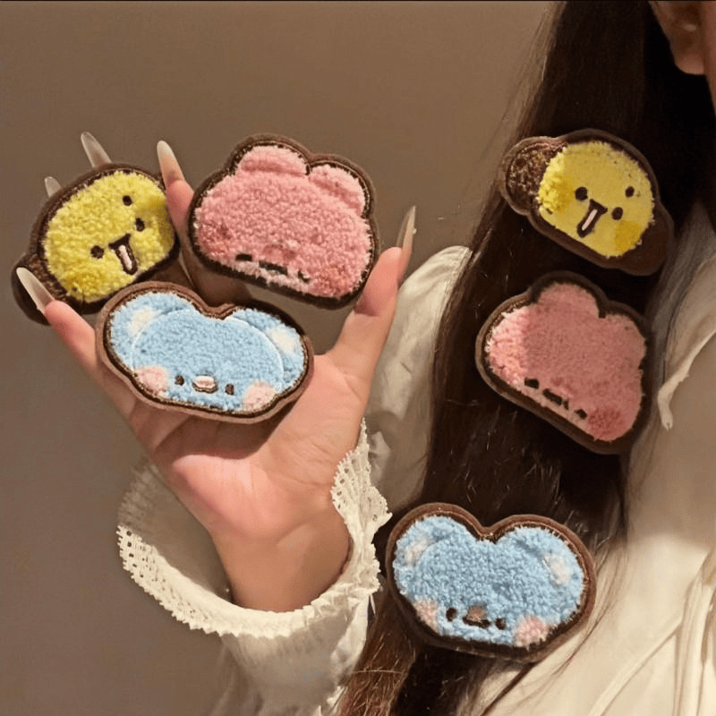 Cartoon animal towel embroidered magic hair patch, cute plush bangs patch, hair accessory for girls to fix stray hair, side patch