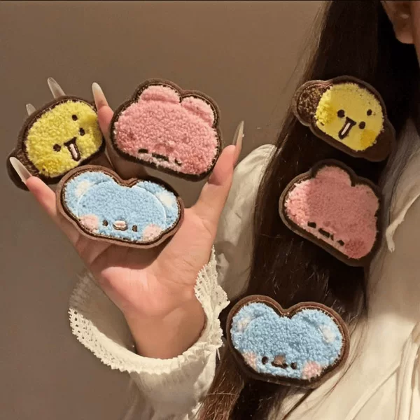 Cartoon animal towel embroidered magic hair patch, cute plush bangs patch, hair accessory for girls to fix stray hair, side patch