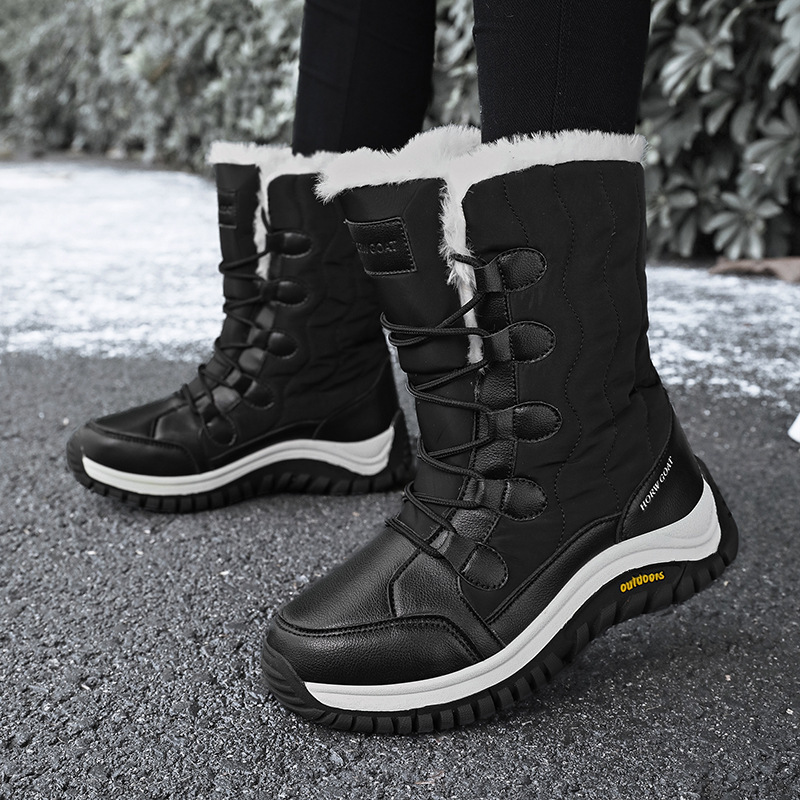Nuevos zapatos de algodón del noreste de invierno más vello grueso botas de nieve de alto perfil para mujeres anti-deslizante al aire libre botas grandes para mujeres