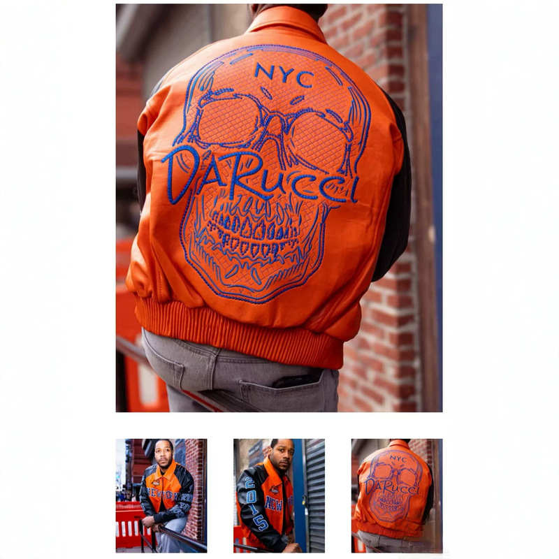 Cross-Border Trendy Brand Leather Jacket All-Star 75Th Anniversary New York Knicks American Street Style Heavy Embroidery Cross-Border Trendy Brand Leather Jacket All-Star 75Th Anniversary New York Knicks American Street Style Heavy Embroidery